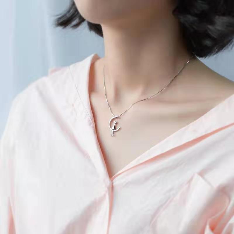 Sterling Silver Cat Charm Pendant Necklaces for Women New Fashion Jewely Small Chokers Necklaces Fine Jewelry