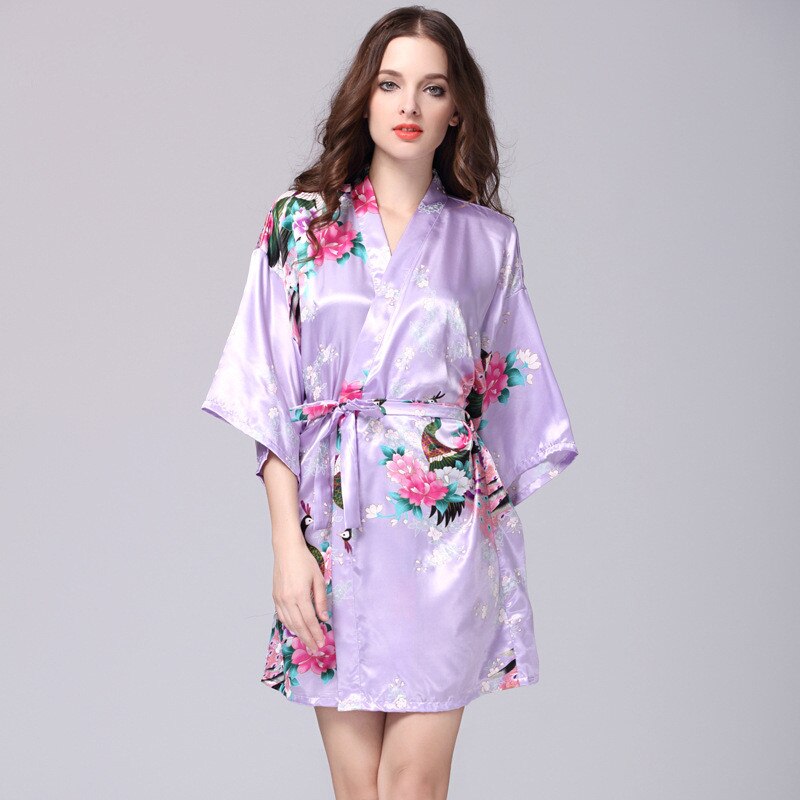 Women Faux Silk Robe Satin Wedding Bride Robe Large Size Sexy Floral Bathrobe Short Nightwear Women Pajamas Kimono