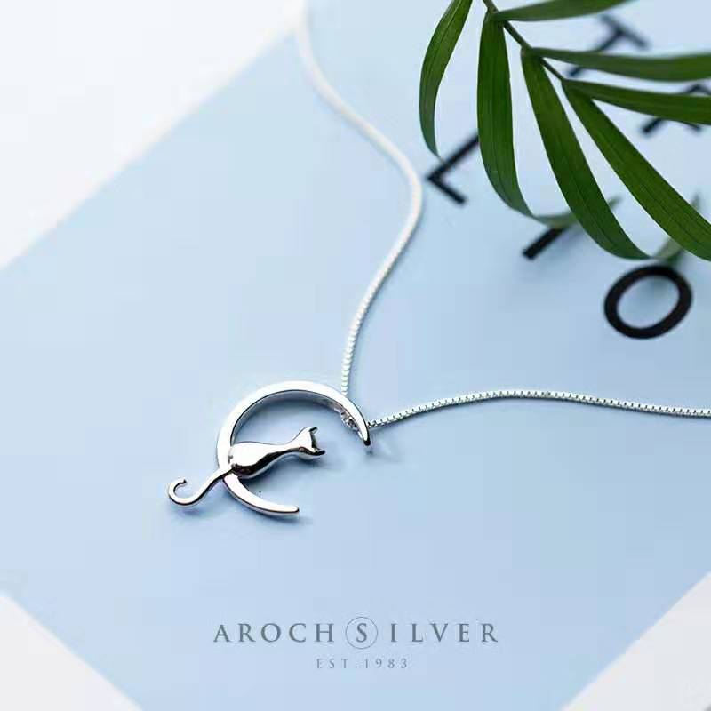 Sterling Silver Cat Charm Pendant Necklaces for Women New Fashion Jewely Small Chokers Necklaces Fine Jewelry