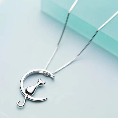 Sterling Silver Cat Charm Pendant Necklaces for Women New Fashion Jewely Small Chokers Necklaces Fine Jewelry