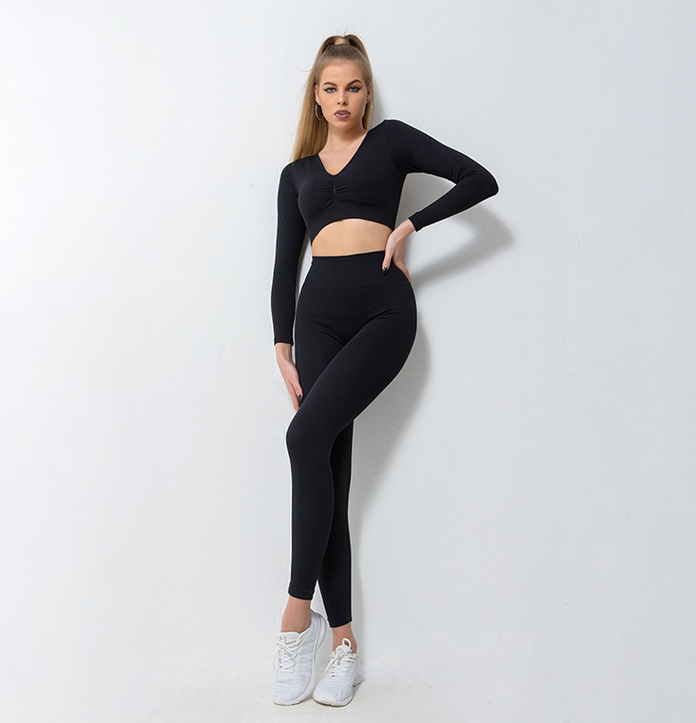 Yoga clothing suit two-piece long-sleeved trousers autumn and winter workout clothes seamless knitted quick-drying sportswear