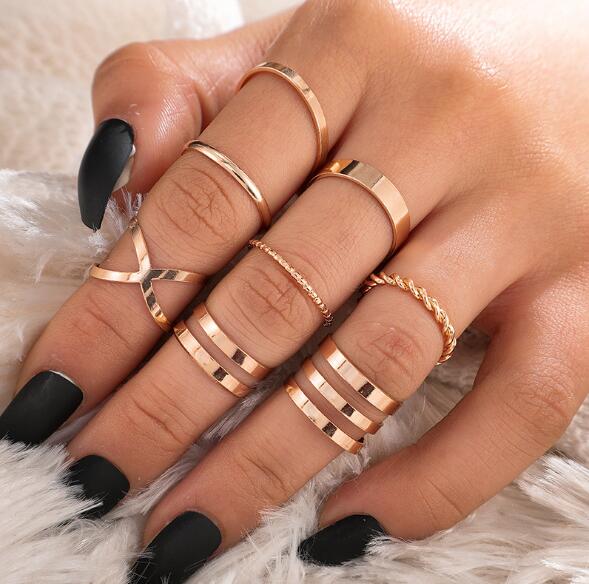 Round Hollow Geometric Rings Set For Women Fashion Cross Twist Open Ring